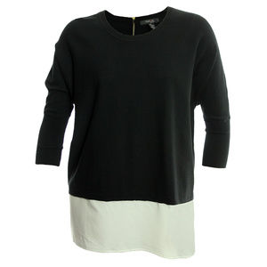 1x Black Layered Look Chiffon Trim 3/4 Sleeve Sweater Style & Co NEW w/ Tags